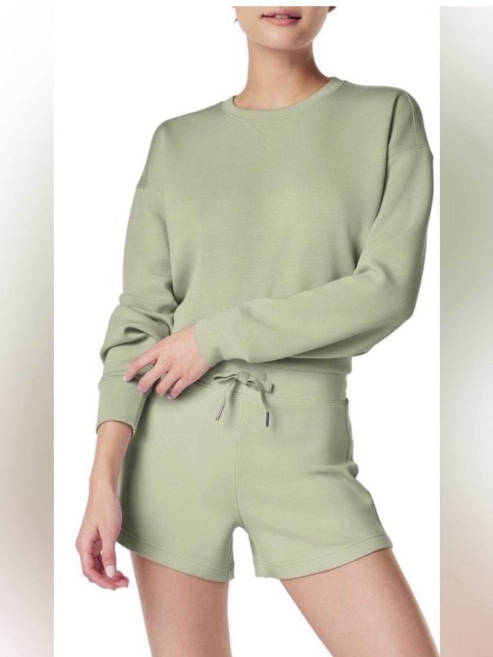 SPANX Sage Green Lounge Set - Crewneck & Drawstring Shorts